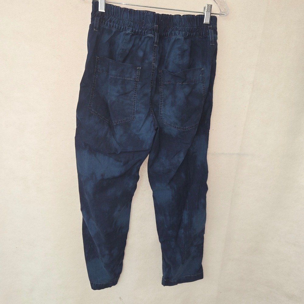 AMO Paperbag Pant Women‎ 26 Indigo Tie Dye High Rise Cotton Tapered Utility Crop - Picture 2 of 11
